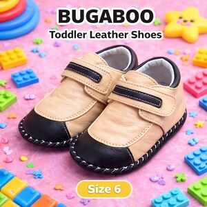 Bugaboo Toddler Leather Hook & Loop Shoes Tan Black Size 6